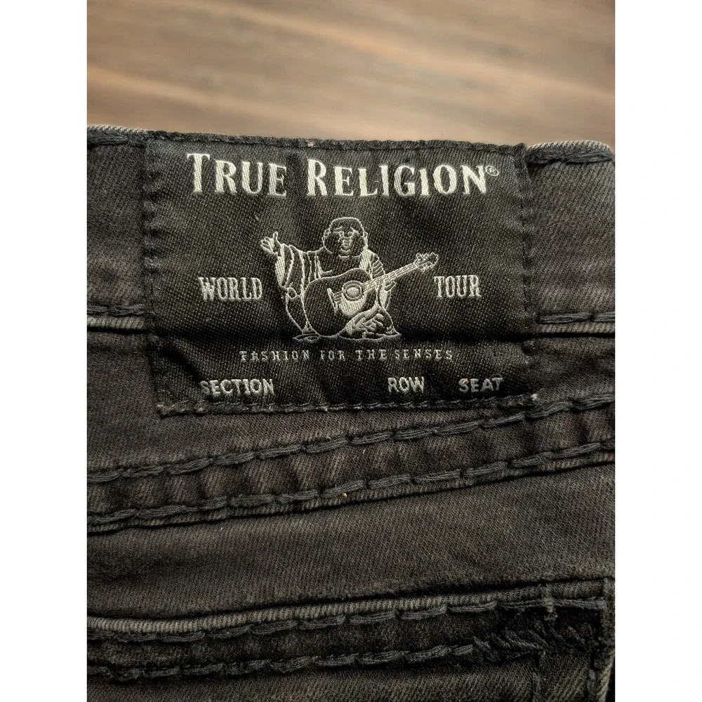 True Religion Ricky Relaxed Straight Black Jeans Mens 36 Flap Pocket Denim